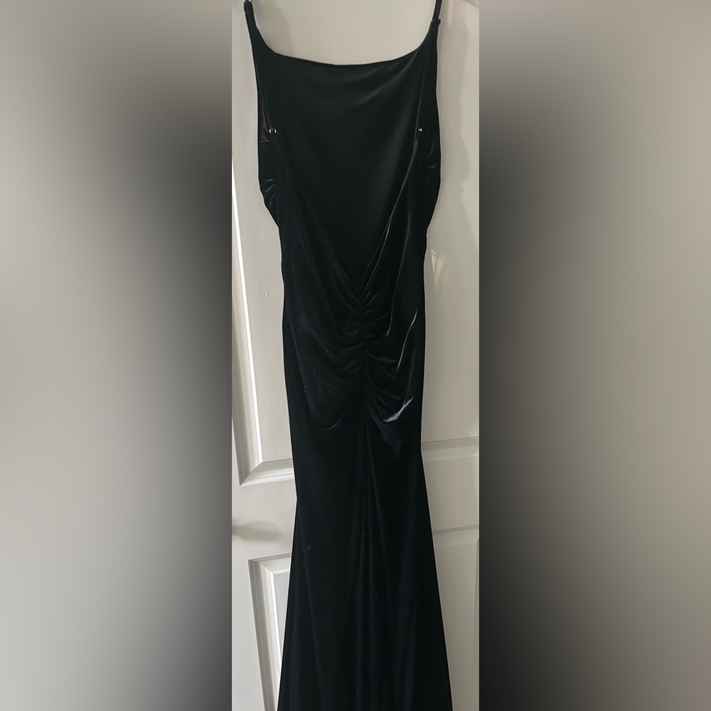 Club L London Black Velvet Draped Maxi Dress